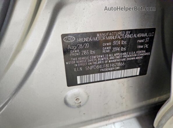 5NPD84LF8LH621866 2020 HYUNDAI ELANTRA Silver Vista del compartimento del motor