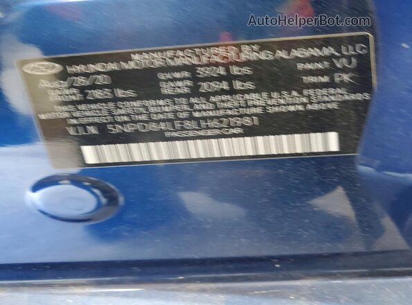 5NPD84LF8LH621981 2020 HYUNDAI ELANTRA Blue VIN կոդի պիտակի տեսք