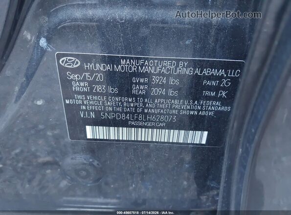 5NPD84LF8LH628073 2020 HYUNDAI ELANTRA Gray Շարժիչի բաժամունքի տեսք