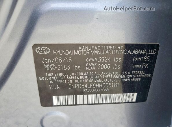 5NPD84LF9HH005181 2017 HYUNDAI ELANTRA Gray Engine compartment view