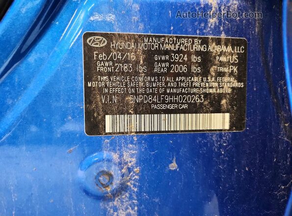 5NPD84LF9HH020263 2017 HYUNDAI ELANTRA Blue Engine compartment view
