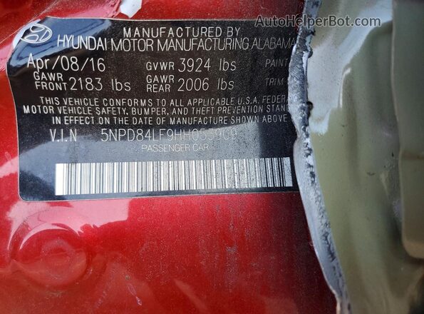 5NPD84LF9HH053909 2017 HYUNDAI ELANTRA Red Vista del compartimento del motor