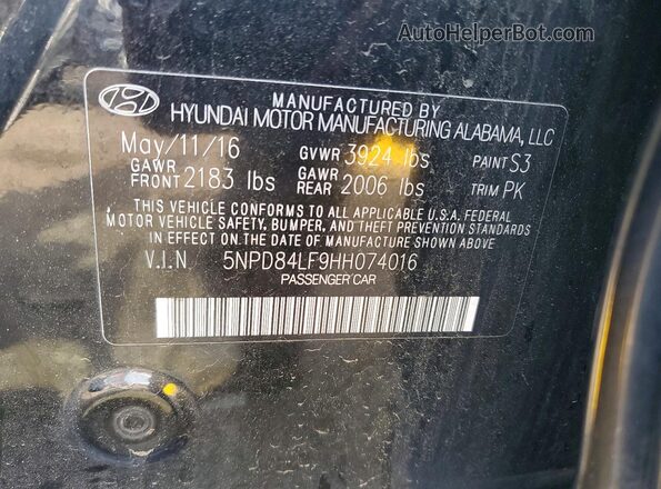 5NPD84LF9HH074016 2017 HYUNDAI ELANTRA Black Вид підкапотного простору