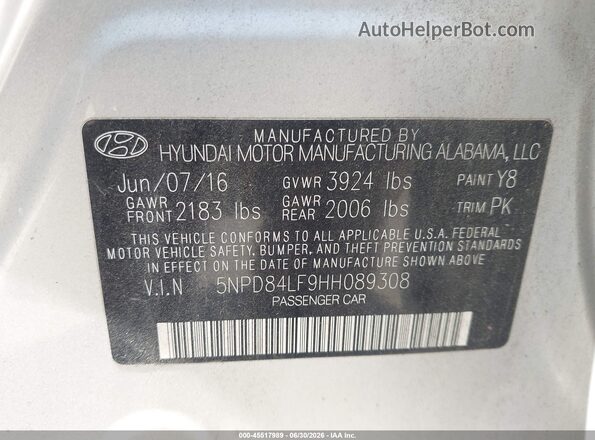 5NPD84LF9HH089308 2017 HYUNDAI ELANTRA Серебряный Вид подкапотного пространства