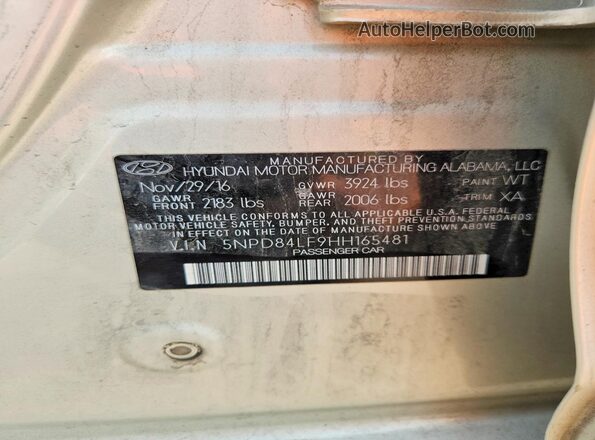 5NPD84LF9HH165481 2017 HYUNDAI ELANTRA Beige Շարժիչի բաժամունքի տեսք