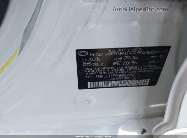 5NPD84LF9HH169952 2017 HYUNDAI ELANTRA White Շարժիչի բաժամունքի տեսք
