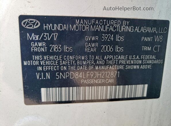 5NPD84LF9JH212871 2018 HYUNDAI ELANTRA White Շարժիչի բաժամունքի տեսք
