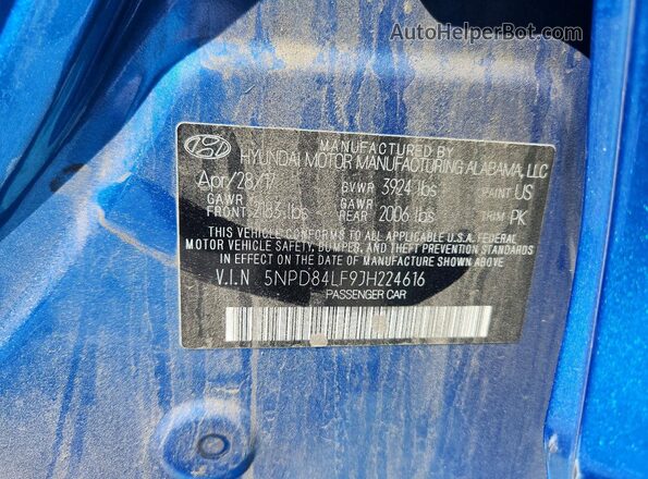 5NPD84LF9JH224616 2018 HYUNDAI ELANTRA Blue Widok komory silnika