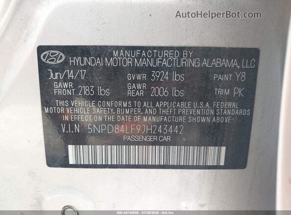 5NPD84LF9JH243442 2018 HYUNDAI ELANTRA Серебряный Вид подкапотного пространства