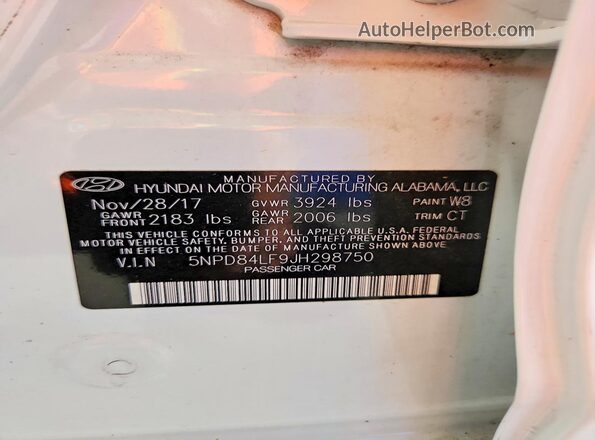 5NPD84LF9JH298750 2018 HYUNDAI ELANTRA White Vista del compartimento del motor