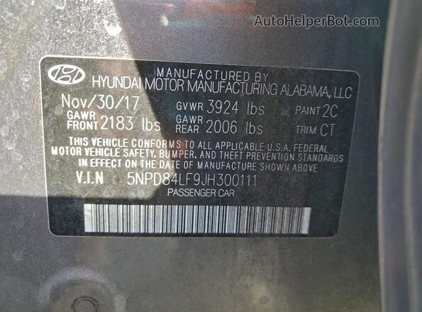 5NPD84LF9JH300111 2018 HYUNDAI ELANTRA Gray Engine compartment view