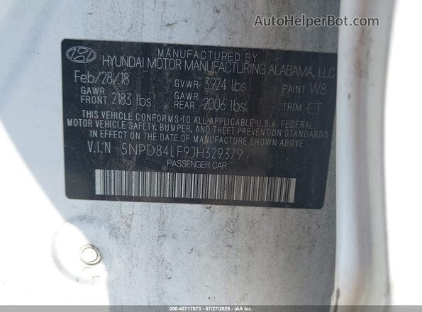 5NPD84LF9JH329379 2018 HYUNDAI ELANTRA White Շարժիչի բաժամունքի տեսք