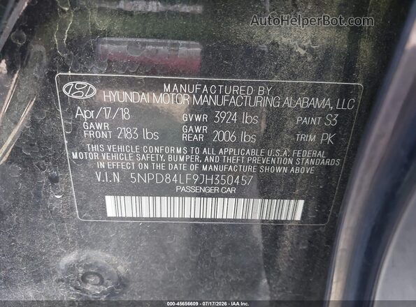 5NPD84LF9JH350457 2018 HYUNDAI ELANTRA Black Vista del compartimento del motor