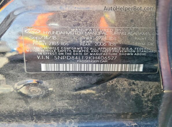 5NPD84LF9KH406527 2019 HYUNDAI ELANTRA Black Widok komory silnika