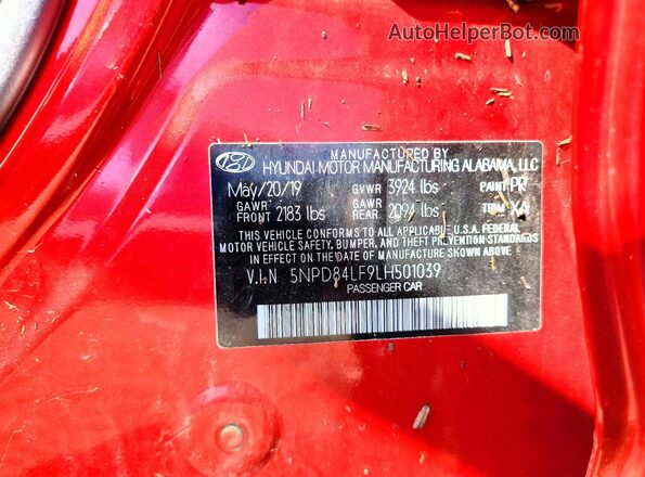 5NPD84LF9LH501039 2020 HYUNDAI ELANTRA Красный Вид наклейки с VIN-кодом