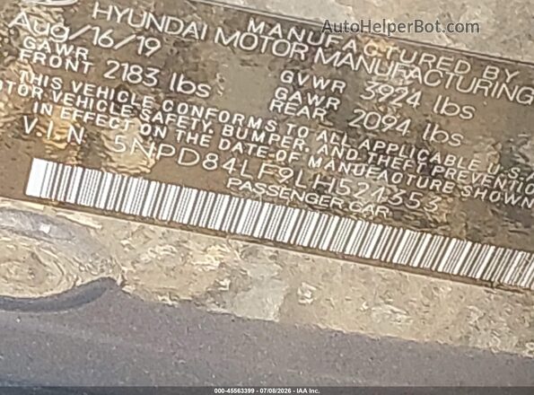 5NPD84LF9LH524353 2020 HYUNDAI ELANTRA Gray Engine compartment view