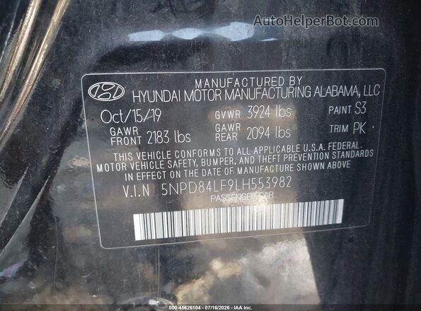 5NPD84LF9LH553982 2020 HYUNDAI ELANTRA Black Vista del compartimento del motor
