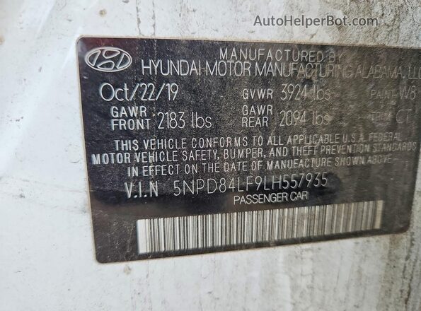 5NPD84LF9LH557935 2020 HYUNDAI ELANTRA White Widok komory silnika