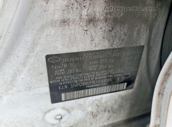 5NPD84LF9LH568109 2020 HYUNDAI ELANTRA White VIN კოდის სტიკერის ხედი