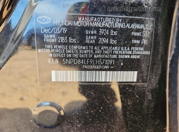 5NPD84LF9LH571091 2020 HYUNDAI ELANTRA Black Vista del compartimento del motor