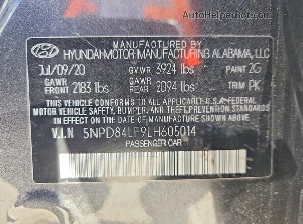 5NPD84LF9LH605014 2020 HYUNDAI ELANTRA Угольный Вид подкапотного пространства