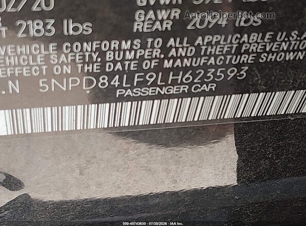 5NPD84LF9LH623593 2020 HYUNDAI ELANTRA Черный Вид подкапотного пространства