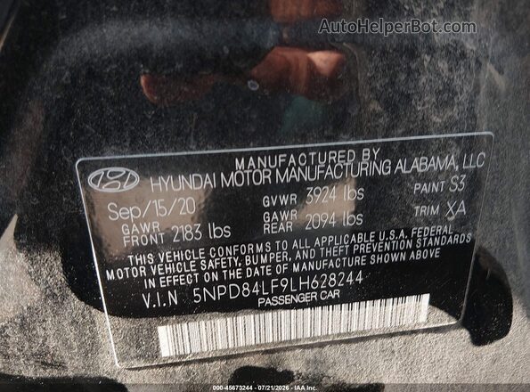 5NPD84LF9LH628244 2020 HYUNDAI ELANTRA Black Engine compartment view