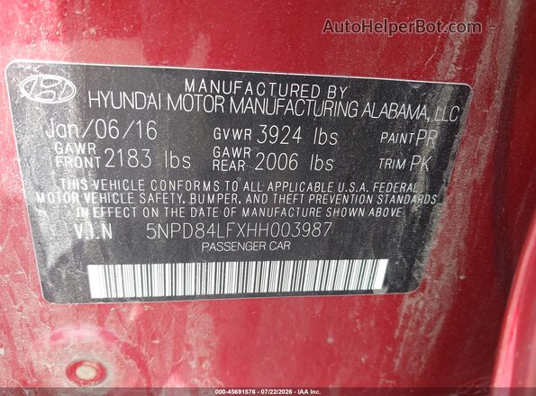 5NPD84LFXHH003987 2017 HYUNDAI ELANTRA Красный Вид подкапотного пространства