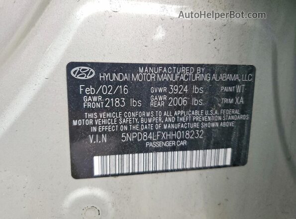 5NPD84LFXHH018232 2017 HYUNDAI ELANTRA Beige Vista de la etiqueta del VIN
