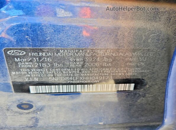 5NPD84LFXHH049173 2017 HYUNDAI ELANTRA Blue Вид підкапотного простору