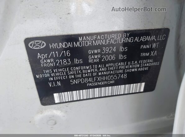 5NPD84LFXHH055748 2017 HYUNDAI ELANTRA Tan Widok komory silnika