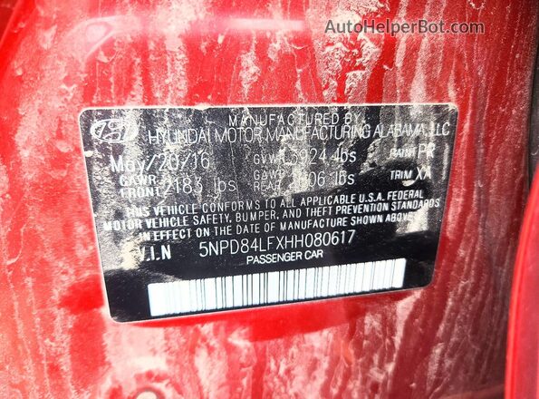 5NPD84LFXHH080617 2017 HYUNDAI ELANTRA Red Вид підкапотного простору