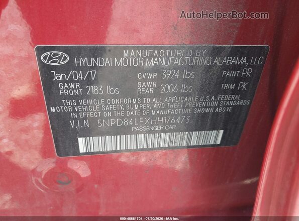 5NPD84LFXHH176473 2017 HYUNDAI ELANTRA Red Engine compartment view