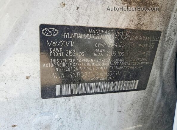 5NPD84LFXHH207317 2017 HYUNDAI ELANTRA White Շարժիչի բաժամունքի տեսք