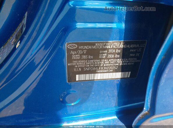 5NPD84LFXJH220252 2018 HYUNDAI ELANTRA Blue Widok komory silnika