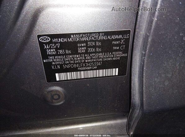 5NPD84LFXJH253347 2018 HYUNDAI ELANTRA Gray Вид підкапотного простору