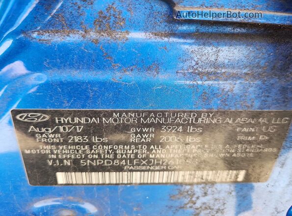 5NPD84LFXJH261058 2018 HYUNDAI ELANTRA Blue ძრავის განყოფილების ხედი