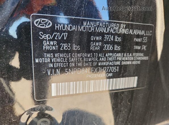 5NPD84LFXJH277051 2018 HYUNDAI ELANTRA Black Widok naklejki z numerem VIN