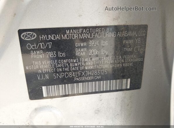 5NPD84LFXJH283125 2018 HYUNDAI ELANTRA Silver Вид підкапотного простору