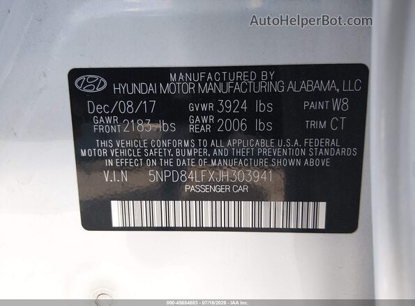 5NPD84LFXJH303941 2018 HYUNDAI ELANTRA White Շարժիչի բաժամունքի տեսք