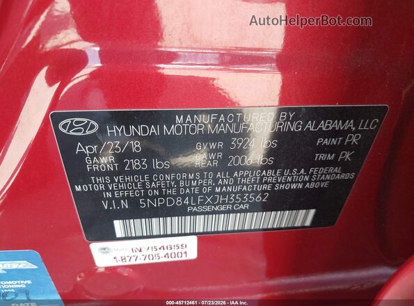 5NPD84LFXJH353562 2018 HYUNDAI ELANTRA Red Շարժիչի բաժամունքի տեսք