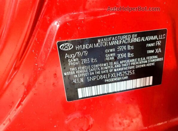 5NPD84LFXLH525253 2020 HYUNDAI ELANTRA Red Widok komory silnika