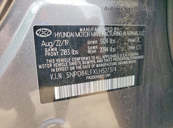 5NPD84LFXLH527374 2020 HYUNDAI ELANTRA Gray Engine compartment view