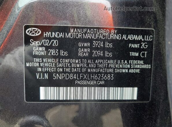 5NPD84LFXLH623683 2020 HYUNDAI ELANTRA Gray VIN კოდის სტიკერის ხედი