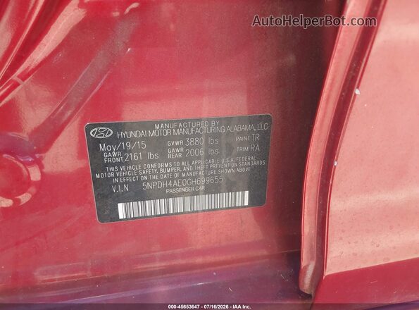 5NPDH4AE0GH699655 2016 HYUNDAI ELANTRA Бордовый Вид подкапотного пространства