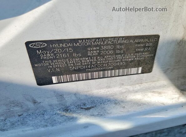 5NPDH4AE0GH700495 2016 HYUNDAI ELANTRA White Widok komory silnika