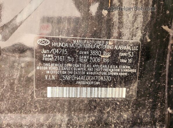 5NPDH4AE0GH704370 2016 HYUNDAI ELANTRA Black Вид підкапотного простору