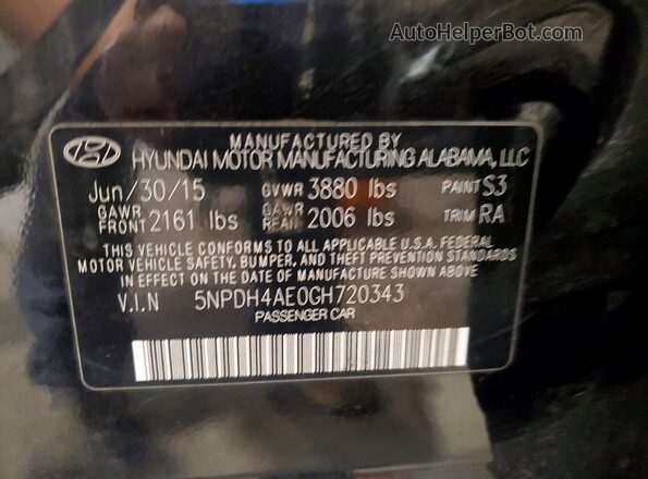 5NPDH4AE0GH720343 2016 HYUNDAI ELANTRA Black VIN sticker view