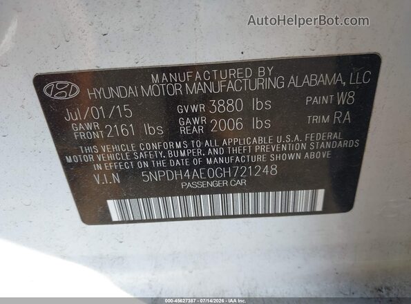 5NPDH4AE0GH721248 2016 HYUNDAI ELANTRA Белый Вид подкапотного пространства