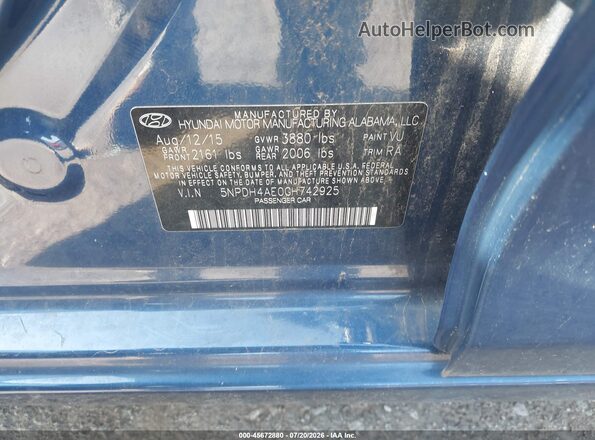 5NPDH4AE0GH742925 2016 HYUNDAI ELANTRA Gray Vista del compartimento del motor